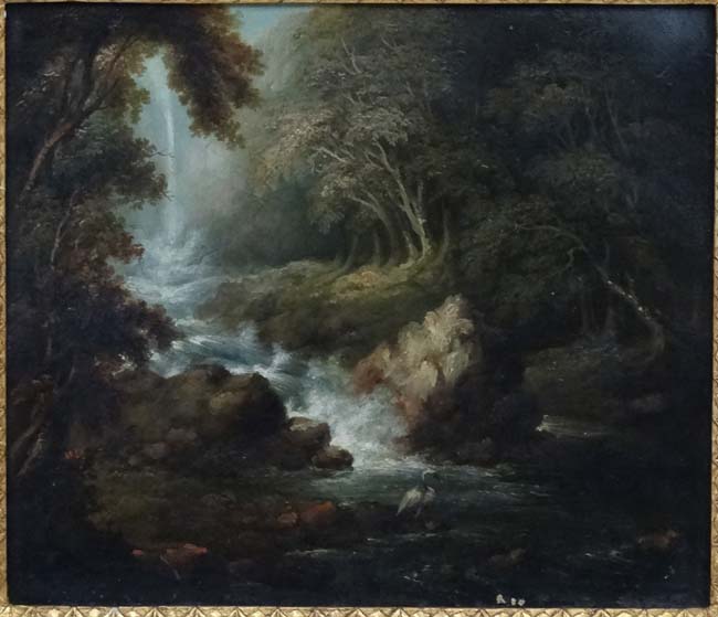 Indistinctly Initialled XIX, Oil on Canvas, River gorge scene , waterfall in background, - Image 3 of 5