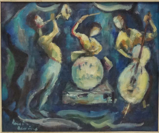Louis Levine (1915-1993) American, Oil on canvas, New Orleans Jazz Trio band, Signed lower left, - Image 3 of 5