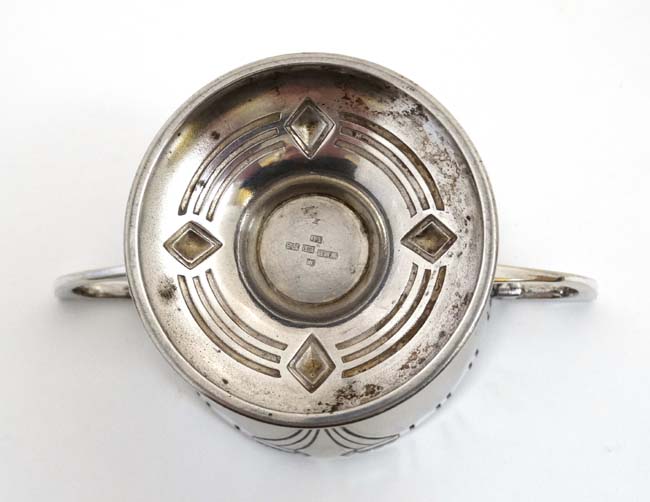 WMF : An Art Deco silver plate pedestal cup with two handles. marked under. - Image 3 of 6