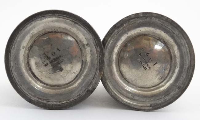 Liberty : An Arts and Crafts plannished pewter comprising salt and pepper and numbered 1078 under. - Image 4 of 5