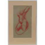 Attrib via monogram Albert Joseph Moore (1841-1893), Red chalk, Female torso,