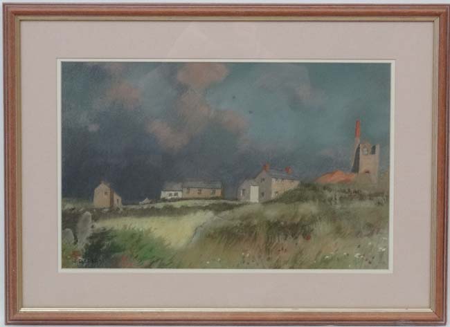 J D Tregay XX Cornish, Pastel, ' ' Cottages at Pendeen ' ,old Cornish tin mining village ,
