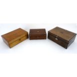 3 various 19thC boxes to include two inlaid rosewood boxes, and a mahogany slope / lap desk.
