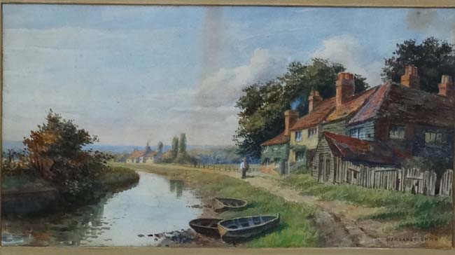 Margaret Smith XIX, Watercolour, The estuary channel with boats and houses, Signed lower right, - Image 3 of 4