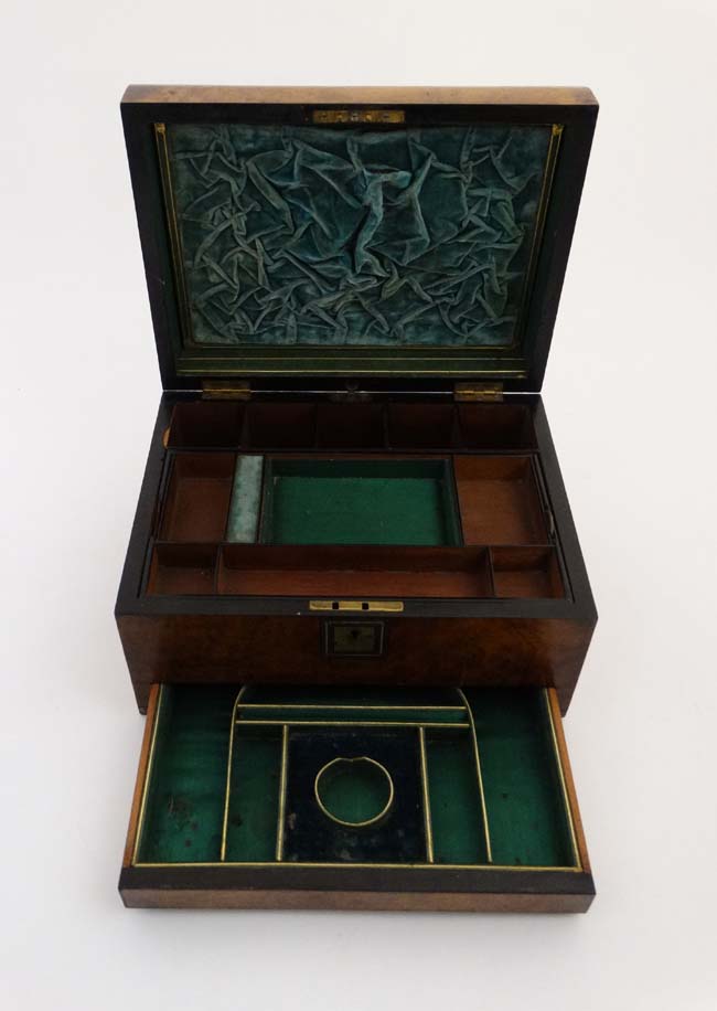 A 19thC semi-domed burr walnut ladies vanity box with scent bottle holders, - Image 2 of 8