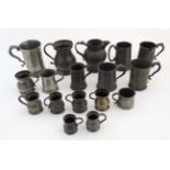 Pewter : a large quantity of mostly Quart - 1/2 Gill tankards, mostly marked,