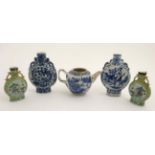 A collection of 5 small Chinese ceramics, to include; A pair of Chinese famille juane moon flasks ,
