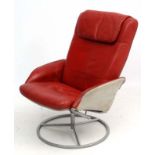 Vintage Retro : a Scandinavian Stressless Style leather swivel armchair with adjustable tilt and