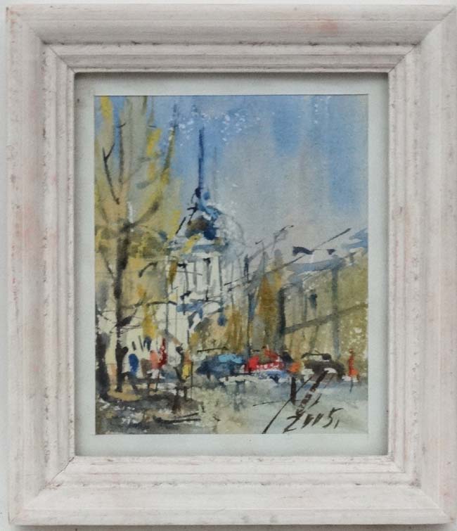 O A?innžo1 XX Serbian, Watercolour, '...theatre ', Signed lower right and inscribed with title etc.