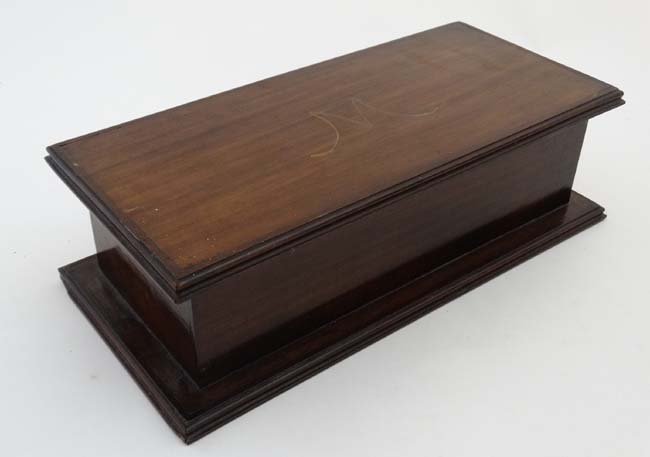 Three 19thC boxes to include a mahogany club box, banded walnut box and an oak glove box . - Image 4 of 13