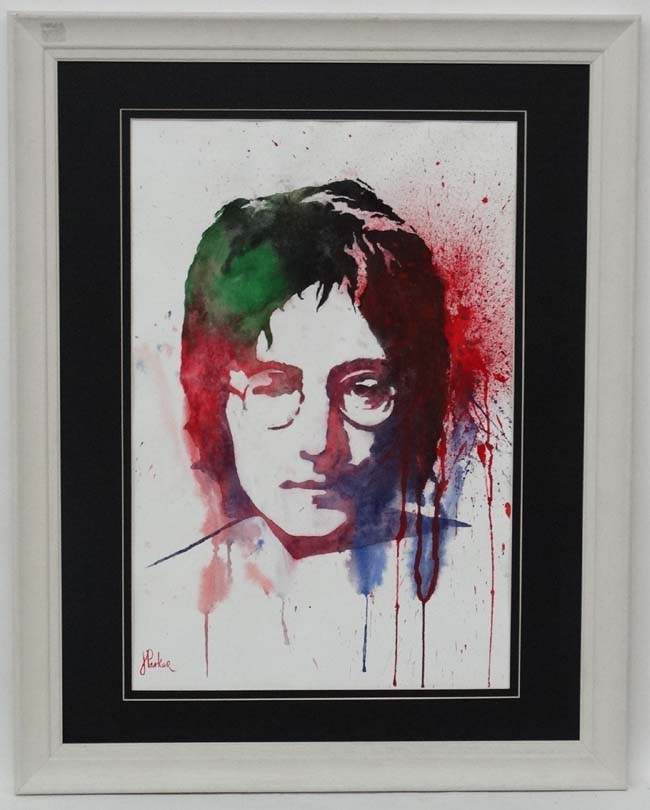 J. Parker Mid XX, Watercolour, John Lennon , Signed lower left, 20 3/4 x 13 3/4".