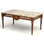 Mid Century / Hollywood Regency : a Salome type Marble topped gilt decorated Walnut coffee table