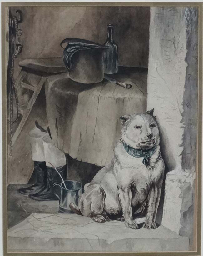 XIX Animalia, Watercolour and gouache, A dog waits to be fed by his huntsman owner, 15 1/4x 11 1/4. - Image 3 of 3