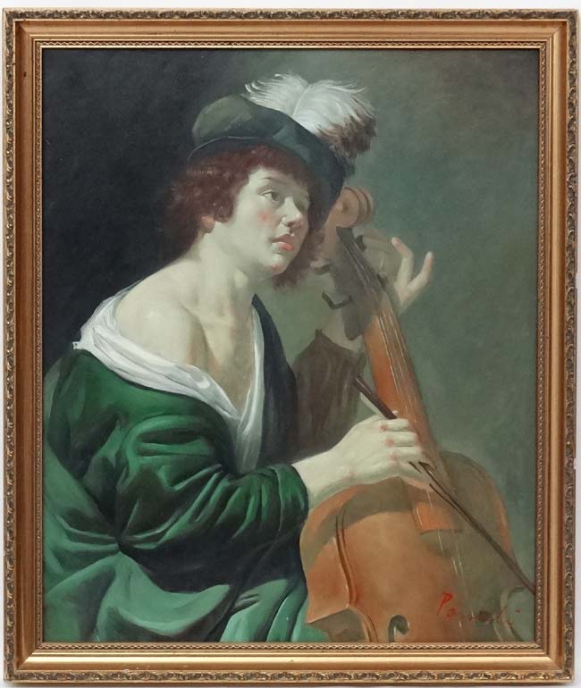 Posselli ,Continental School XX, Oil on canvas, Portrait of a Renaissance Musician / Cello player,