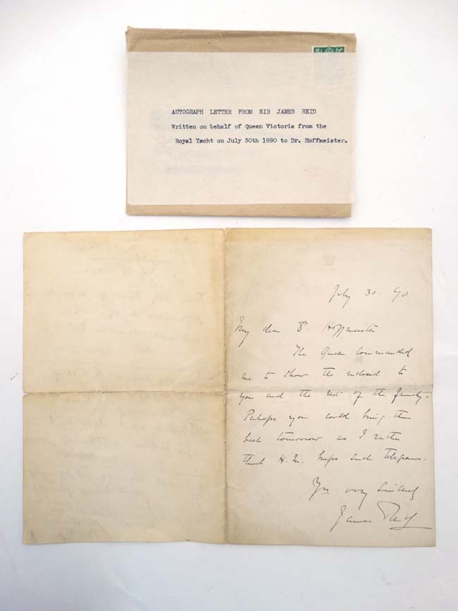 19 thC Autograph letter : Sir James Reid GCVO KCB VD JP (1849-1923) 1st Baronet ,