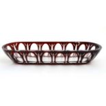 A Bohemian ruby and clear glass pen tray with flash cut decoration 8 3/4" long