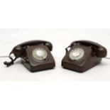 Vintage Retro : a pair of brown 746 rotary dial telephones .