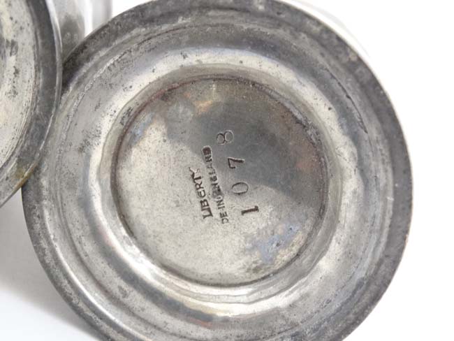 Liberty : An Arts and Crafts plannished pewter comprising salt and pepper and numbered 1078 under. - Image 5 of 5