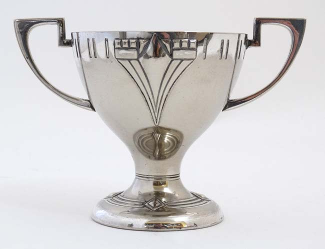 WMF : An Art Deco silver plate pedestal cup with two handles. marked under. - Image 5 of 6