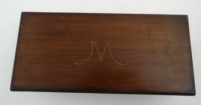 Three 19thC boxes to include a mahogany club box, banded walnut box and an oak glove box . - Image 7 of 13