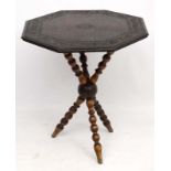 A 19thC gypsy table with carved oak hexagonal top 24 1/2" wide x 26 1/2" high CONDITION: