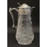 A late 19thC / early 20thC glass and silver plate claret jug,