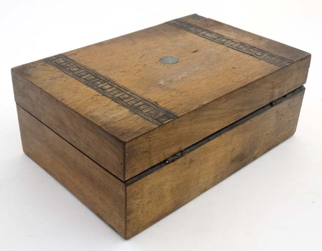 Three 19thC boxes to include a mahogany club box, banded walnut box and an oak glove box . - Image 10 of 13