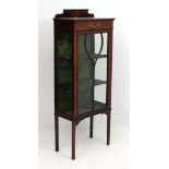 An Edwardian mahogany glazed display cabinet with painted decoration 23 1/2" wide x 59" high x