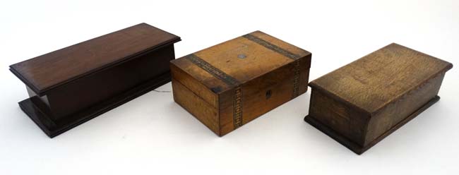 Three 19thC boxes to include a mahogany club box, banded walnut box and an oak glove box . - Image 3 of 13