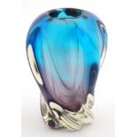 Retro Art Glass : A 1960's/ 70's studio art glass vase of twisted lobe form of turquoise purple and