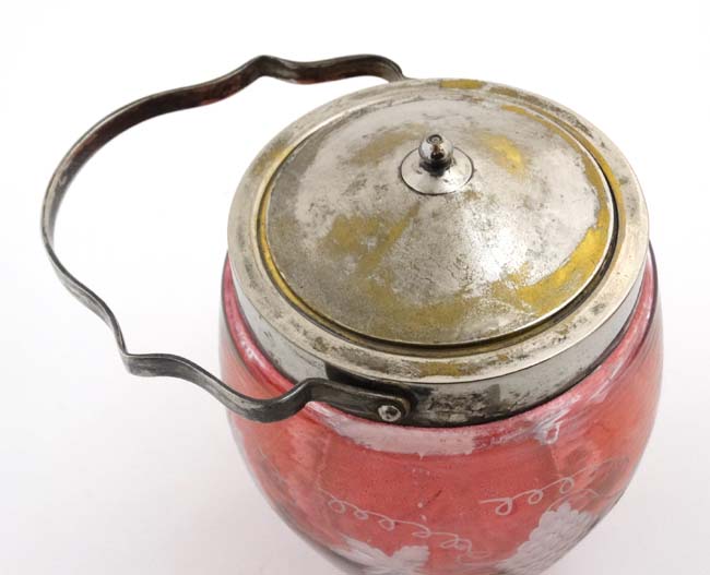 An early 20thC glass biscuit barrel with silver plated mounts lid and handle, - Image 5 of 6