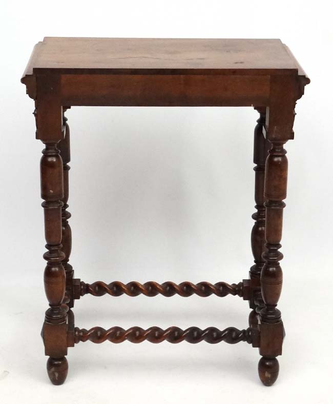 A Victorian walnut console table with turned legs and barley twist stretchers 26 3/4" wide x 14 - Image 4 of 4