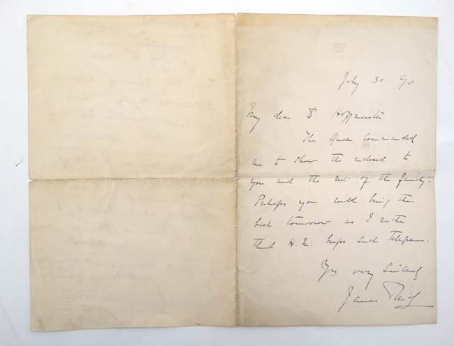 19 thC Autograph letter : Sir James Reid GCVO KCB VD JP (1849-1923) 1st Baronet , - Image 6 of 7