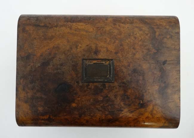 A 19thC semi-domed burr walnut ladies vanity box with scent bottle holders, - Image 5 of 8