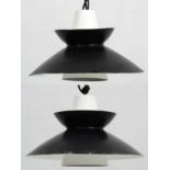 Vintage Retro : a Danish designer pair of pendant lights in black livery ,