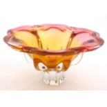 A Retro art glass pink to amber bowl of flared form 5 /4" high x 11 1/2" wide