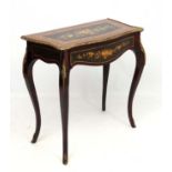 A continental ormolou mounted and marquetry inlaid cabriole legged and crossbanded side table ,