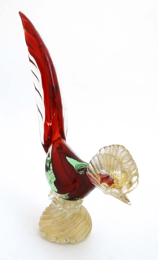 Retro glass : 2 items of Murano style art glass comprising a red clear and gold fleck model of a - Image 7 of 9