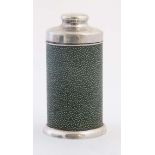 A 1930's silver plate and shagreen covered cigar box of cylindrical form with lid to top,