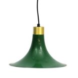 Vintage Retro : a Danish Fog & Morup ' Semi' style pendant lamp with green livery and brass top,