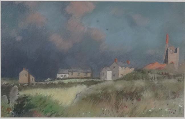 J D Tregay XX Cornish, Pastel, ' ' Cottages at Pendeen ' ,old Cornish tin mining village , - Image 3 of 4