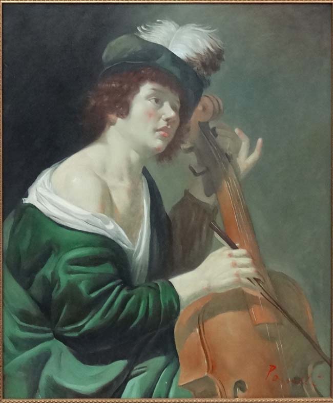 Posselli ,Continental School XX, Oil on canvas, Portrait of a Renaissance Musician / Cello player, - Image 3 of 4