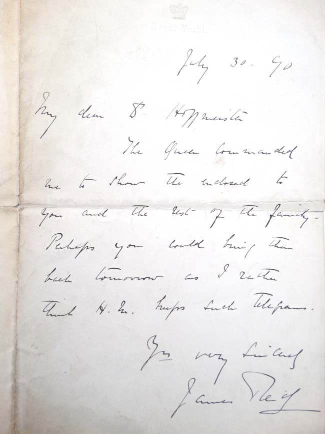 19 thC Autograph letter : Sir James Reid GCVO KCB VD JP (1849-1923) 1st Baronet , - Image 2 of 7