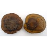 Jerusalem Religious Souvenirs : A pair of circa 1900 Hebrew titled carved olive wood sections