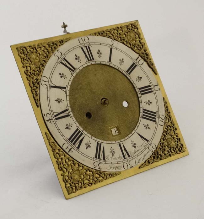 An 11"square brass dial fronting an associated 8-day longcase clock movement and showing the name - Image 5 of 8