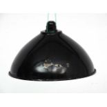 Vintage Industrial : a semi Dome black painted metal light shade with white enamel under.