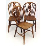 3 18thC / 19thC elm seated Windsor chairs, one with roundel of Uxbridge,