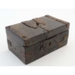 A 19thC Indian hardwood iron bound small box 5 3/4" wide x 2 5/8" high x 3 3/8" deep