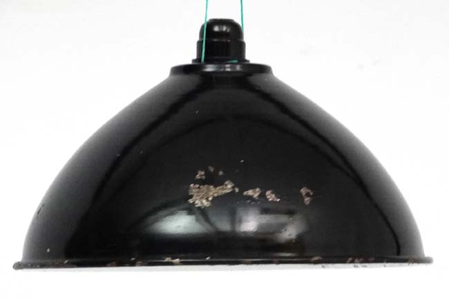 Vintage Industrial : a semi Dome black painted metal light shade with white enamel under. - Image 2 of 3
