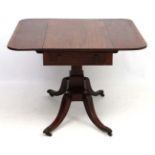 A Regency mahogany pedestal sofa table with one real and one faux drawer 35 1/2" long x 38"